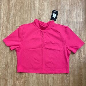 NWT Fashion Nova Vibrant Pink Mock Neck Crop Top